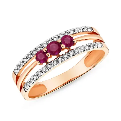 Золотое кольцо с рубином и бриллиантами (арт. К011040р)
