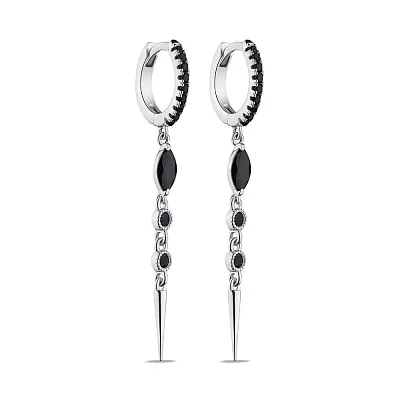Срібні сережки-кільця з чорними фіанітами  (арт. 7502/9088ч)