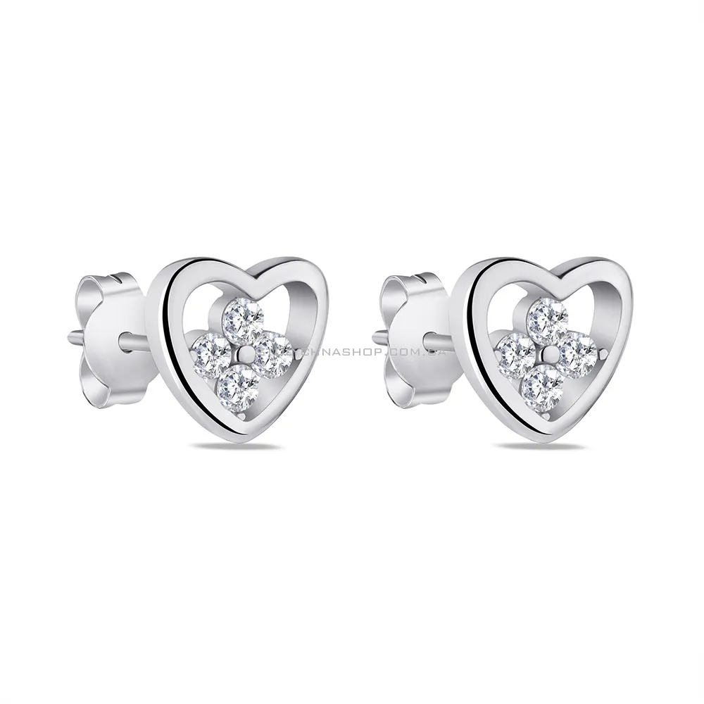 Сережки срібні "Сердечка" з фіанітами  (арт. 7518/6173) - цена