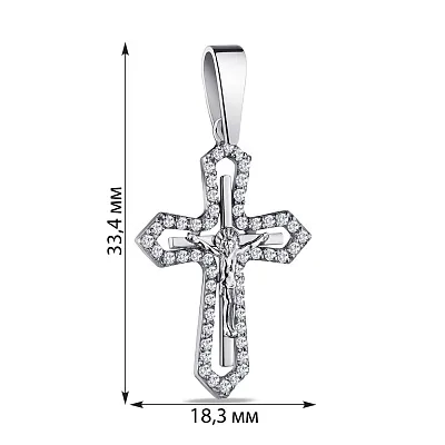 Срібний хрестик з розп'яттям і з фіанітами  (арт. 7504/2-0225.0.2)