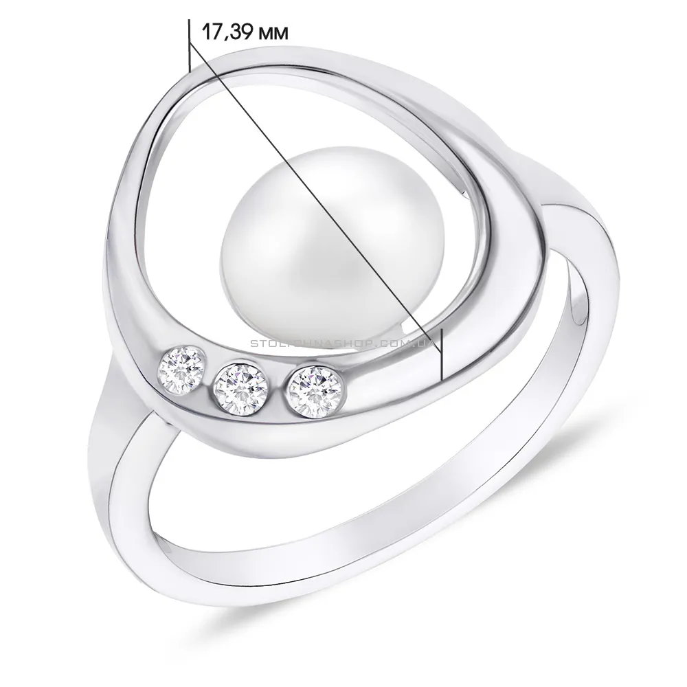 Серебряное кольцо с жемчугом и фианитами (арт. 7501/4118жб)