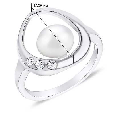 Серебряное кольцо с жемчугом и фианитами (арт. 7501/4118жб)