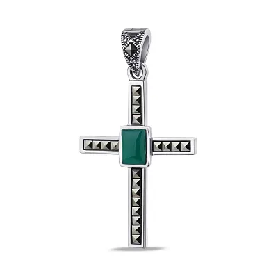 Крестик серебряный с зеленым ониксом (арт. 7403/3196мркоз)