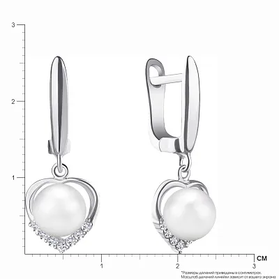Срібні сережки з перлами і фіанітами (арт. 7502/3496жб)