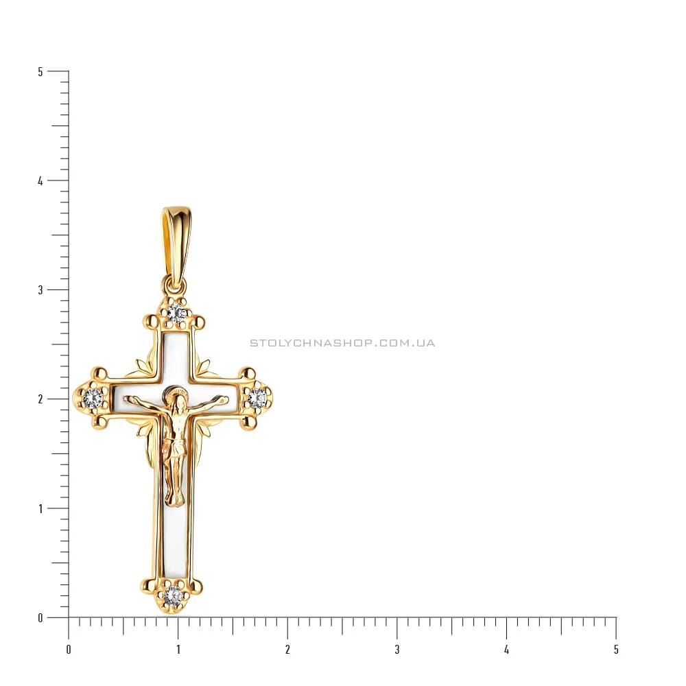 Золотий натільний хрестик з розп'яттям та фіанітами (арт. 501359жб)