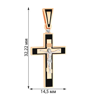 Золотой крестик с распятием и черной эмалью (арт. 501091еч)