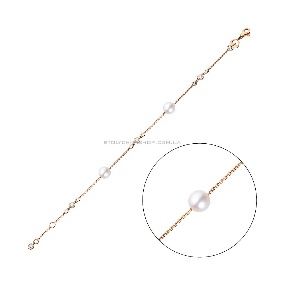 Золотий жіночий браслет з перлами і фіанітами (арт. 324714прлб)