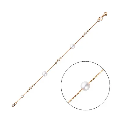 Золотий жіночий браслет з перлами і фіанітами (арт. 324714прлб)