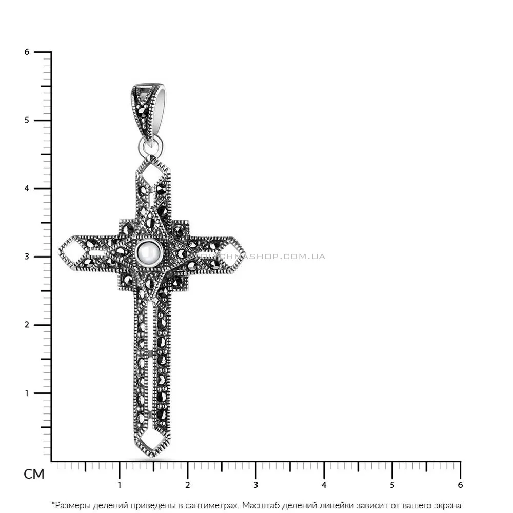 Срібний хрестик з перламутром і марказитами (арт. 7403/2869мркп) - 2 - цена