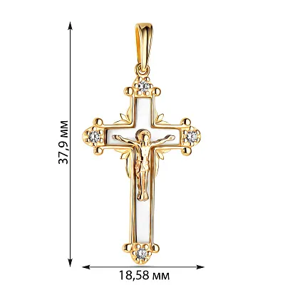 Золотой нательный крестик с распятием и фианитами (арт. 501359жб)