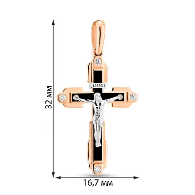 Крестик из красного и белого золота с эмалью  (арт. 130060Деч)