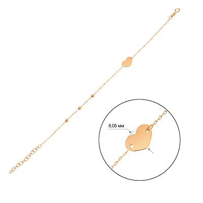 Браслет из красного золота &quot;Сердечко&quot; с шариками  (арт. 324875а)