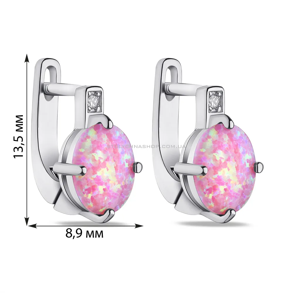Срібні сережки з рожевим опалом і фіанітами (арт. 7502/3820Пор) - 2 - цена