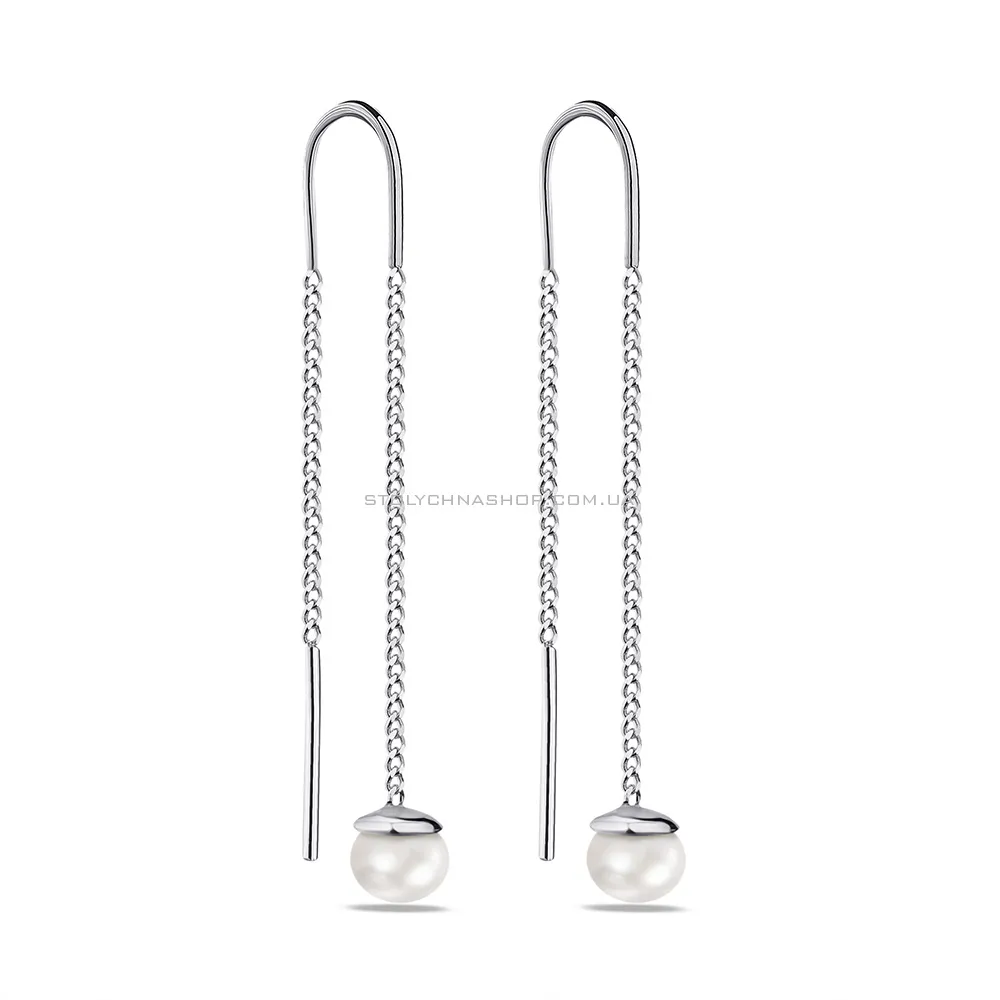 Срібні сережки-протяжки з перлами (арт. 7502/1167жб)
