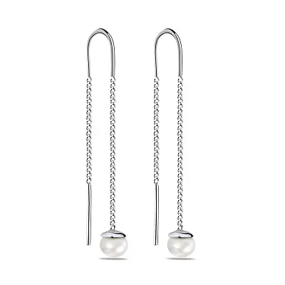 Срібні сережки-протяжки з перлами (арт. 7502/1167жб)