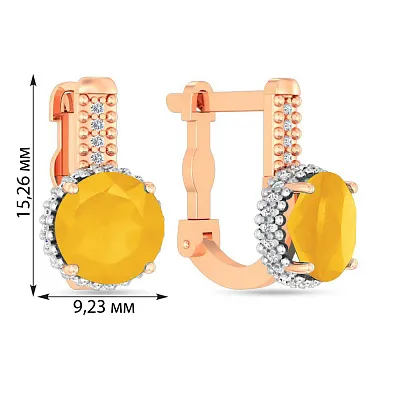 Золоті сережки з жовтим оніксом та фіанітами  (арт. 111100ол)