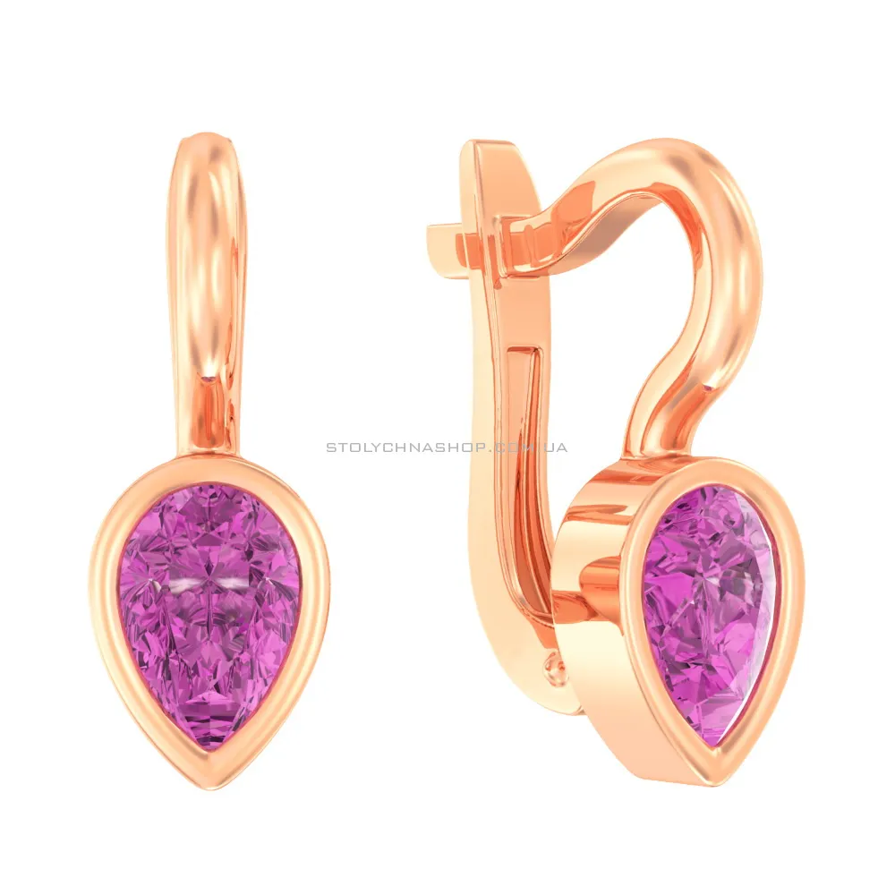 Дитячі золоті сережки з фіолетовим фіанітом (арт. 110499ф) - цена