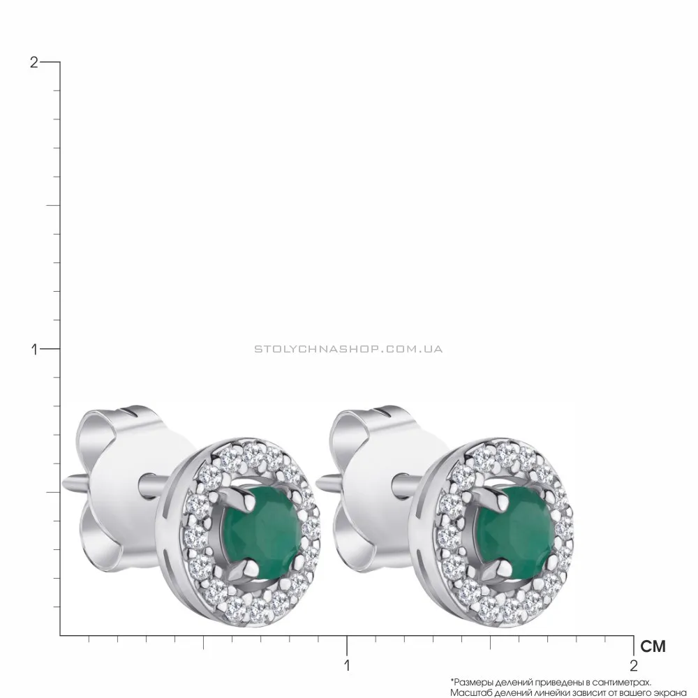 Срібні сережки-пусети зі смарагдом  (арт. 7018/5769Изм) - 2 - цена