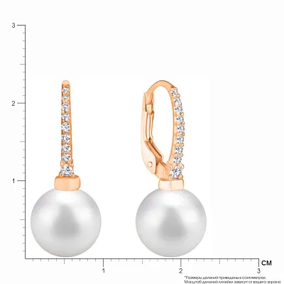 Золоті сережки з перлами і фіанітами (арт. 104882прлб)