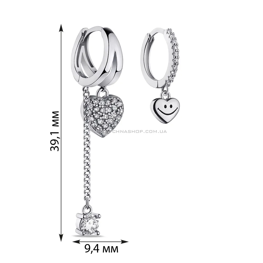 Асиметричні сережки зі срібла з фіанітами (арт. 7502/9372) - 2 - цена
