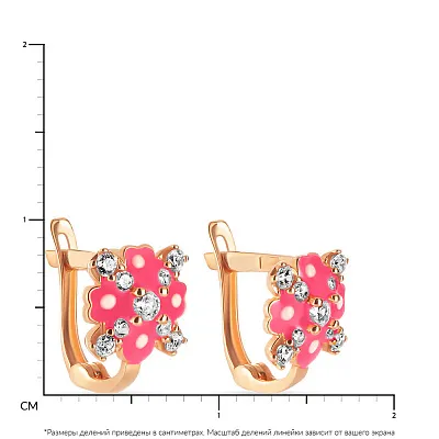 Дитячі сережки з червоного золота з емаллю і фіанітами (арт. 105357емлн)