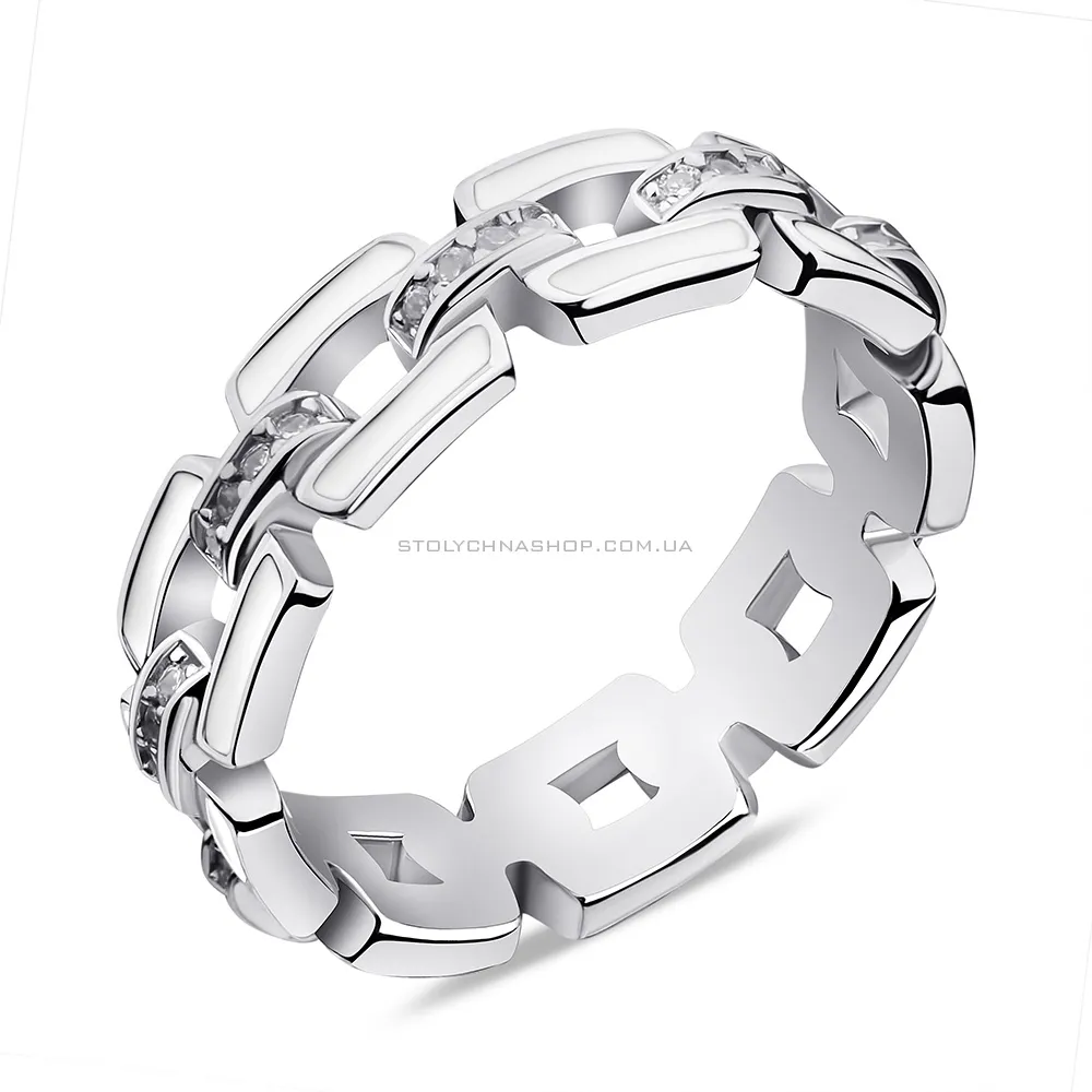 Кольцо из серебра Звенья с эмалью и фианитами (арт. 7501/6501еб) - цена