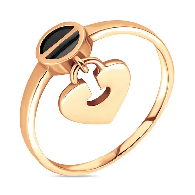 Золотое кольцо «Сердце» с ониксом  (арт. 154842о)