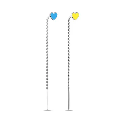 Серебряные протяжки &quot;Сердечки&quot; с голубой и желтой эмалью  (арт. 7502/508егжсп)