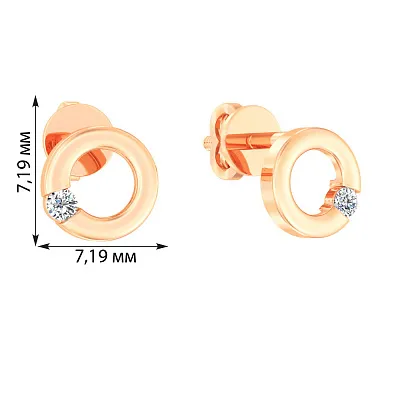 Сережки-пусети з червоного золота з діамантами (арт. Т011144005)