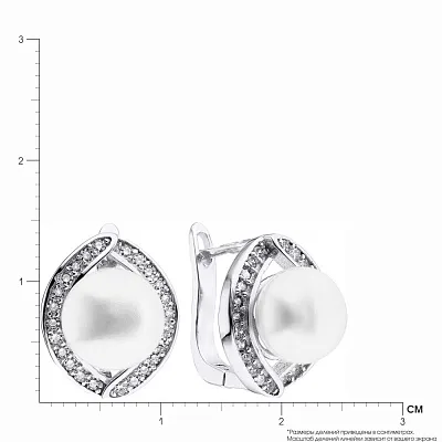 Срібні сережки з перлами і фіанітами (арт. 7502/3381жб)