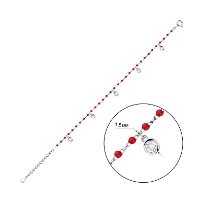 Срібний браслет на ногу з емаллю та фіанітами (арт. 7509/4119нек)