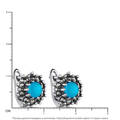 Срібні сережки з бірюзою і марказитами (арт. 7402/194/1мркБ)