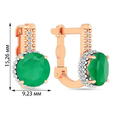 Золоті сережки з зеленим оніксом та фіанітами  (арт. 111100оз)