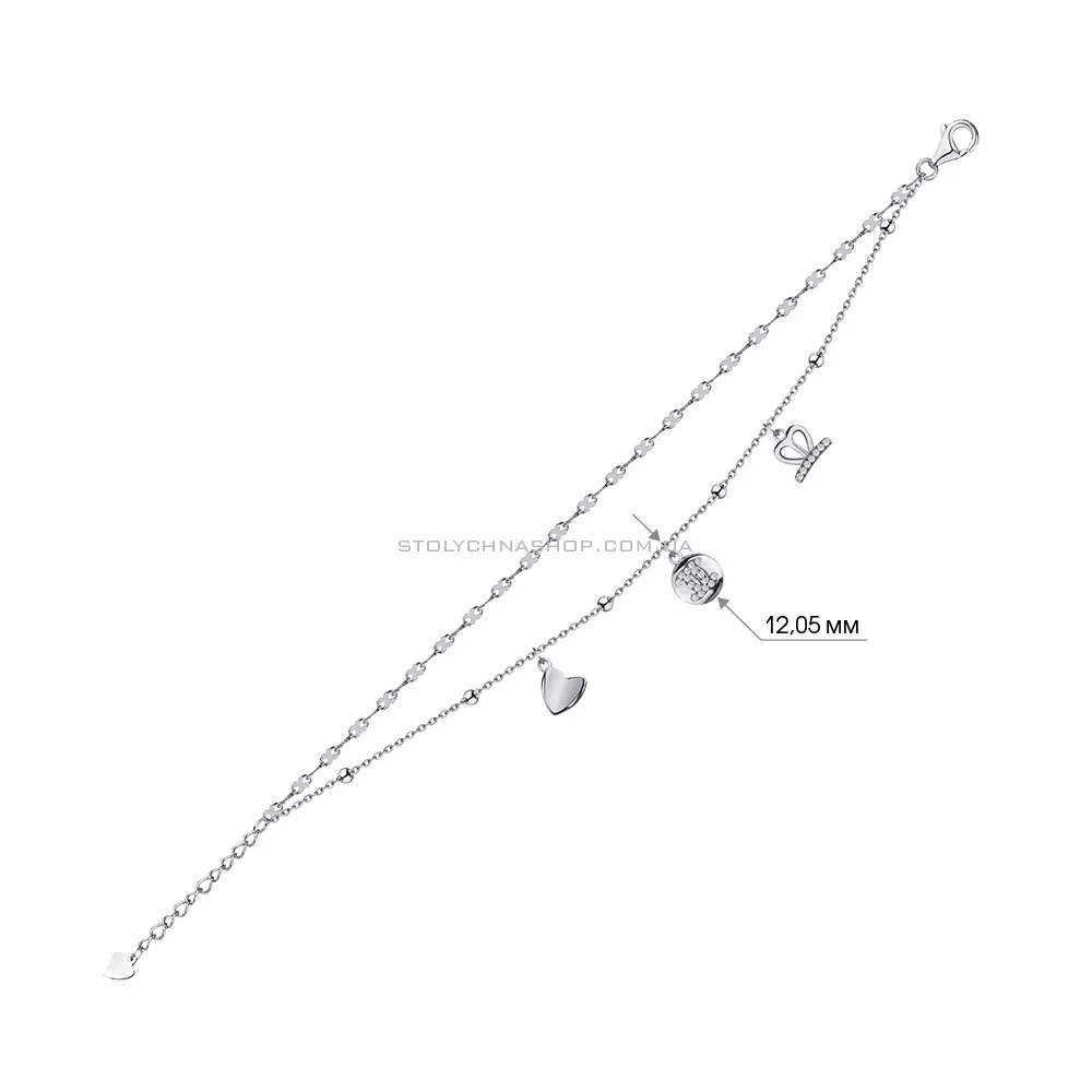 Подвійний браслет зі срібла з підвісками і з фіанітами  (арт. 7509/3273) - 2 - цена
