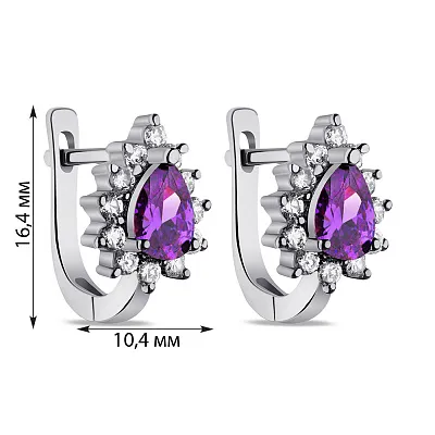 Сережки зі срібла з фіолетовими і білими фіанітами (арт. 7502/СК2ФА/383)