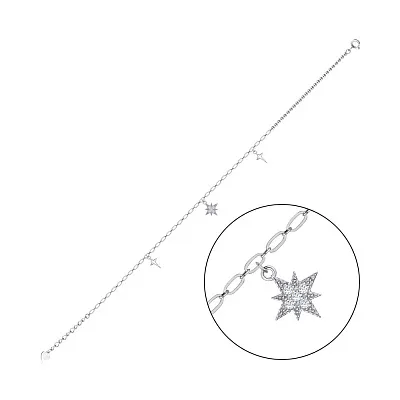 Браслет срібний на ногу з підвісками "Зірочки" (арт. 7509/3048)