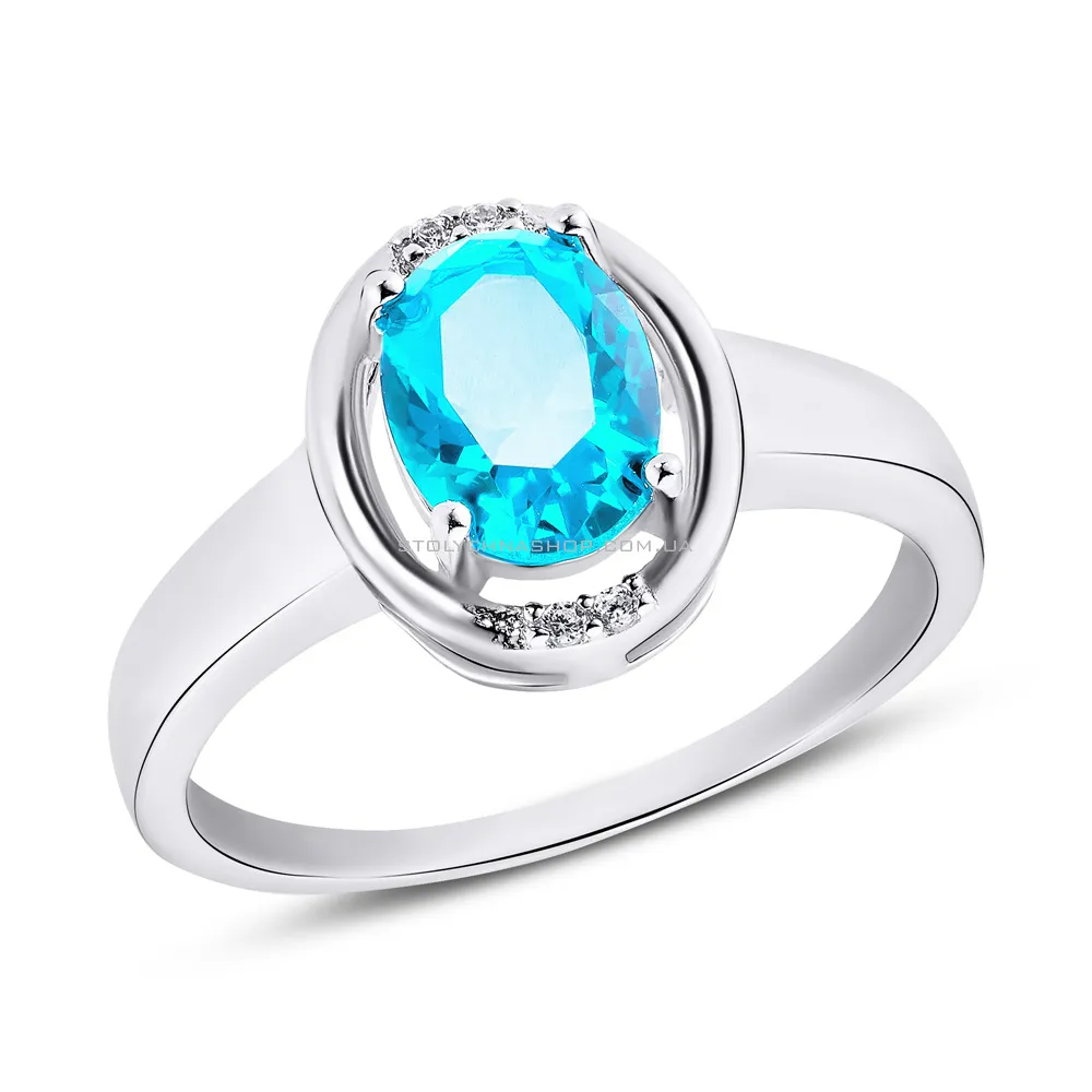 Серебряное кольцо с голубым фианитом (арт. 7501/4446цг)