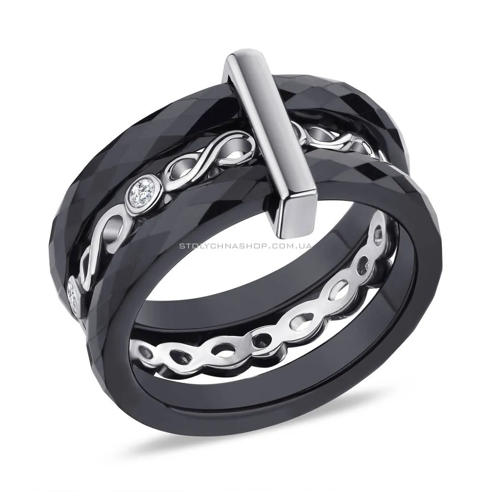 Серебряное кольцо с керамикой и фианитами (арт. 7501/1629ч075а)