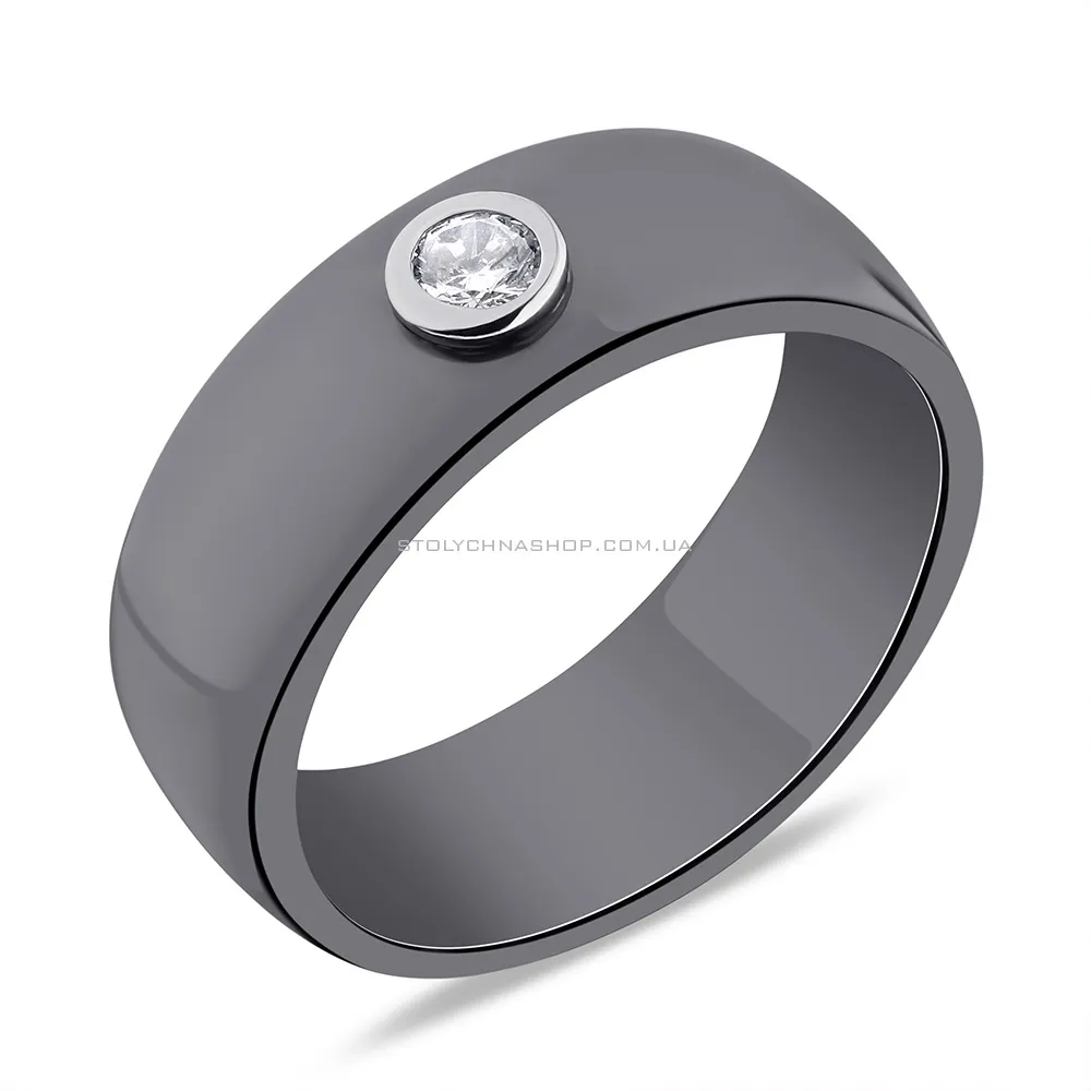 Кольцо из керамики и серебра с фианитом (арт. 7501/6297кмср) - цена