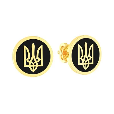 Серьги-пусеты из желтого золота "Герб Украины" (арт. 111203жеч)