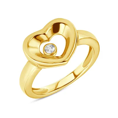 Золотое кольцо «Сердце» с фианитом (арт. 154525ж)