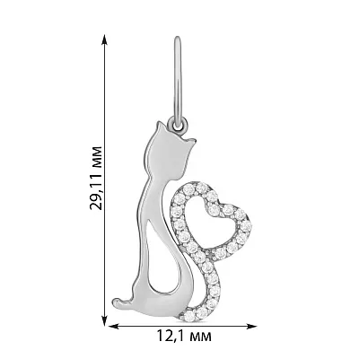 Підвіска з білого золота «Кішка» з фіанітами (арт. 423632б)