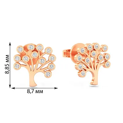 Золоті сережки-пусети Дерево з фіанітами (арт. 110522)