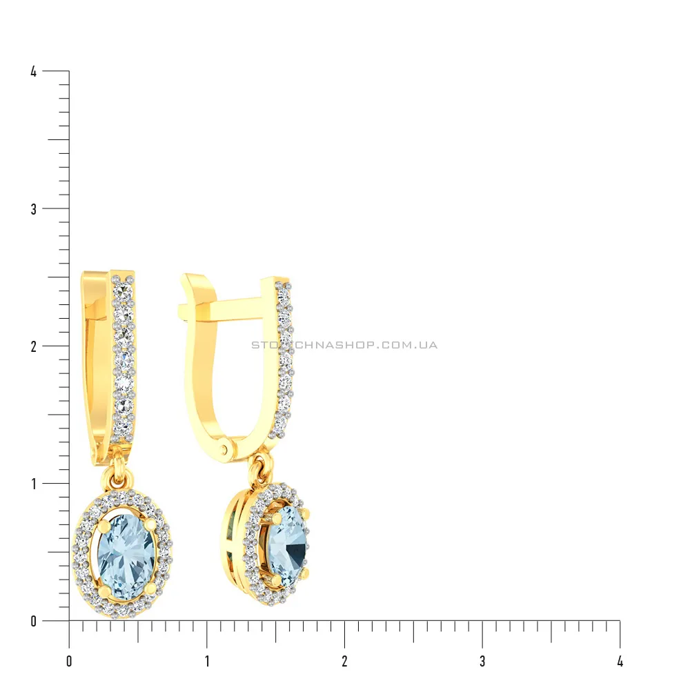 Золоті сережки з підвісками з топазів і фіанітів (арт. 110186Пжг) - 2 - цена