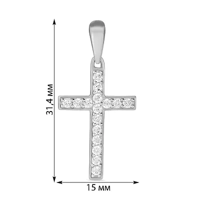 Хрестик з білого золота з фіанітами (арт. 440330б)