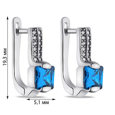 Сережки зі срібла з синіми і білими фіанітами (арт. 7502/СК2ФЛТ/389)