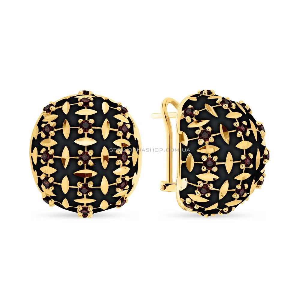 Золоті сережки Francelli з чорною емаллю і фіанітами  (арт. 108797жеч) - цена