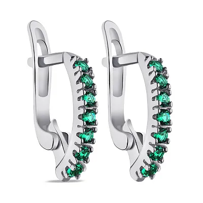 Сережки зі срібла з зеленими  фіанітами  (арт. 7502/СК2ФИ/020)