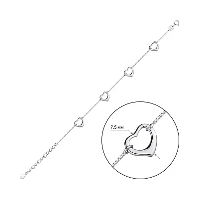 Срібний браслет з сердечками (арт. 7509/1689)