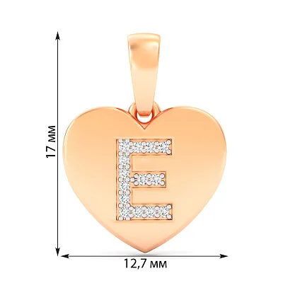 Кулон Літера Е з червоного золота з фіанітами (арт. 440984)